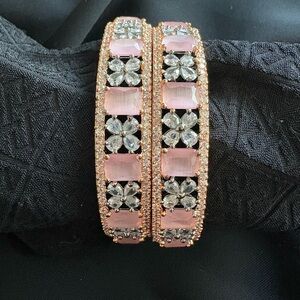 Elegant Pink and  Rose Gold Floral Bangle Set